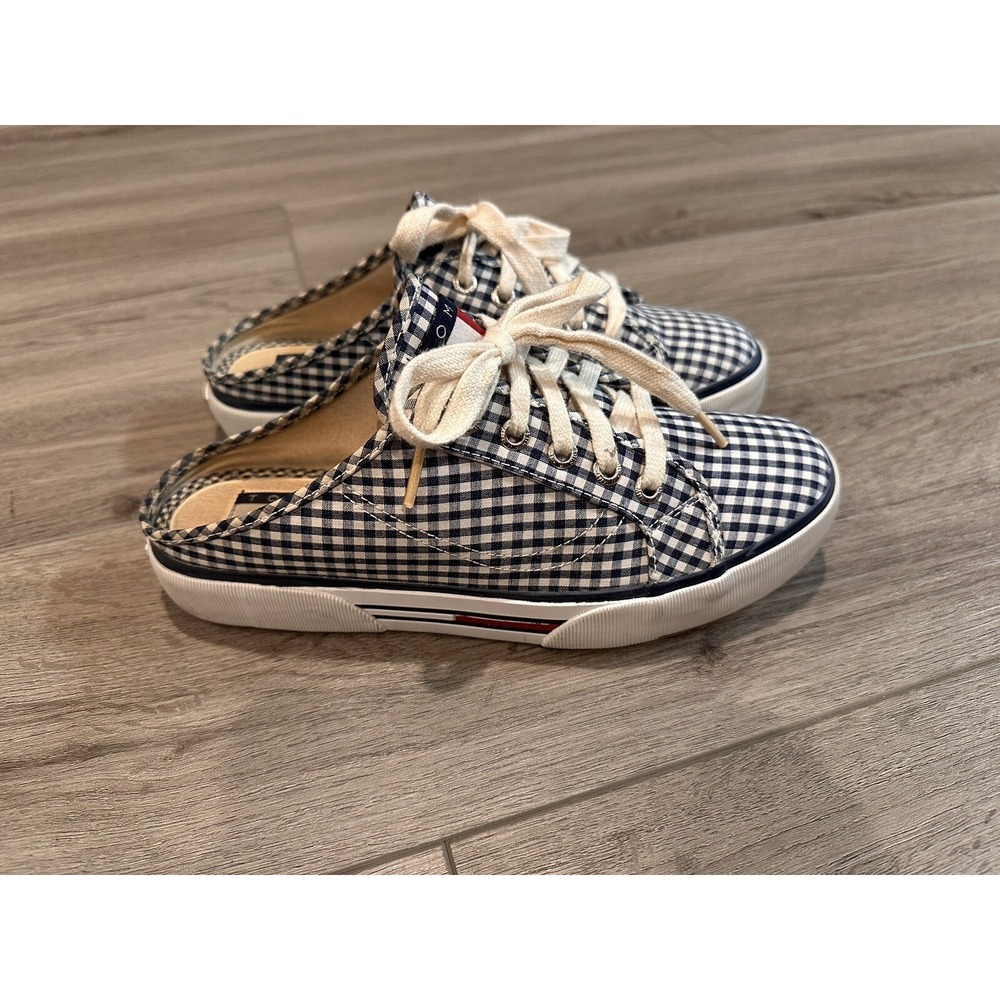 Tommy Hilfiger Women's Slide/Slip-on Blue & White Plaid Sneakers Size 8.5M Used